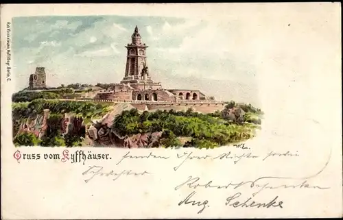 Litho Steinthaleben Kyffhäuserland in Thüringen, Kyffhäuser, Kaiser Wilhelm Denkmal