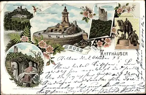 Litho Steinthaleben Kyffhäuserland, Barbarossa, Rothenburg, Reiterstandbild, Kaiser Wilhelm Denkmal