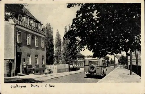 Ak Großkayna Braunsbedra Sachsen Anhalt, Partie an der Post, Bus