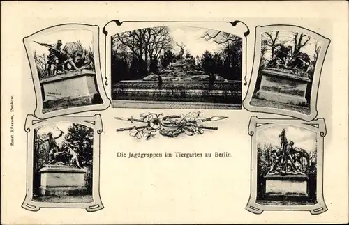 Ak Berlin Tiergarten, Jagdgruppen, Plastiken