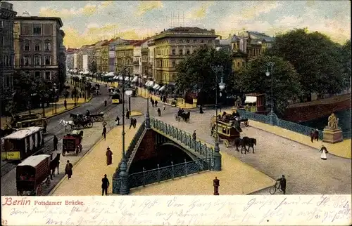 Ak Berlin Tiergarten, Potsdamer Brücke, Kutsche