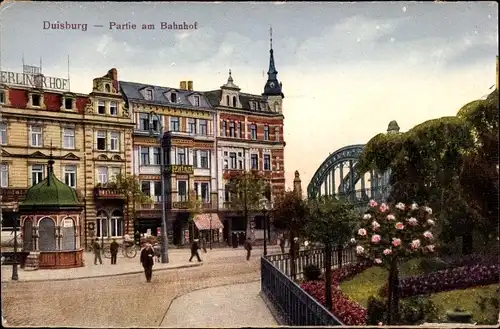 Ak Duisburg, Partie am Bahnhof, Brücke, Park, Hotel