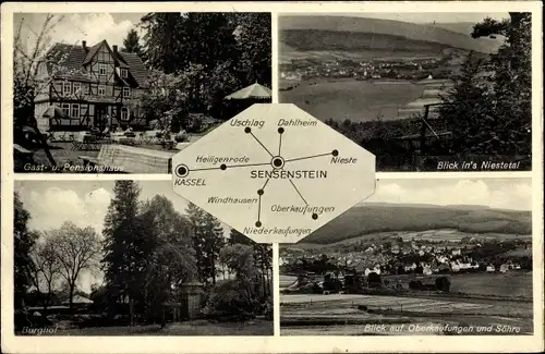 Ak Nieste Nordhessen, Gasthaus zum Sensenstein, Oberkaufungen, Söhre, Burghof, Uschlag