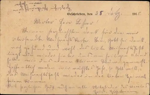 Dt. Feldpost, Truppenstempel, SB M. C. Fußartillerie Regiment 7, 9. Armeekorps, I WK