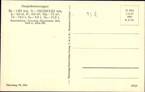 Ak Personenzuglokomotive der Hannoverschen Staatsbahn, gebaut 1846, Fabriknummer 1, Egestorff