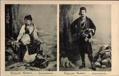 Ak Serbische Nationaltracht, Frau und Mann in serbischer Tracht