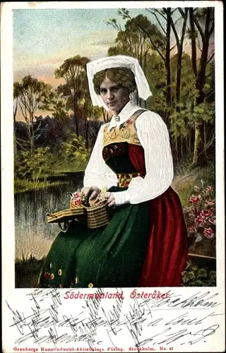 Künstler Ak Frau in schwedischer Tracht, Österaker, Södermanland