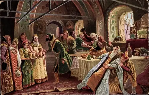 Künstler Ak Makovsky, K. E., Ceremonie de baiser au temps du Paques