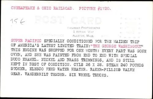Foto Ak US Amerikanische Eisenbahn, Chesapeake & Ohio Railroad, Super Pacific, Dampflok