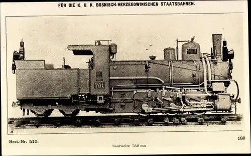 Foto Ak Bosnisch Herzegowinische Eisenbahn, Dampflok Nr. 701
