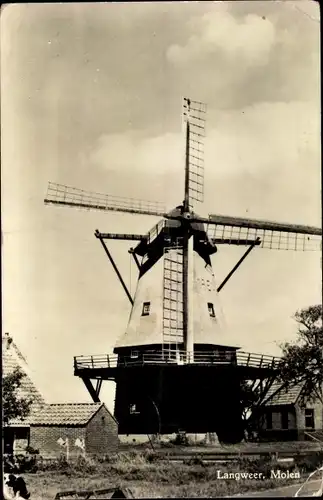 Ak Langweer Friesland Niederlande, Molen