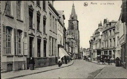 Ak Mons Wallonien Hennegau, La rue d'Havre, Hotel, Restaurant