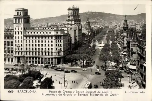 Ak Barcelona Katalonien Spanien, Paseo de Gracia, Plaza de Cataluna