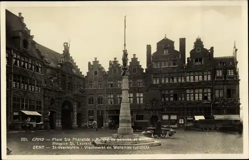 Ak Gand Gent Ostflandern, St. Veerleplein, Vischmarkt en Wenemaarsgesticht