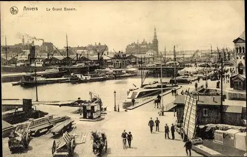 Ak Antwerpen Flandern, Le Grand Bassin, Blick in den Hafen