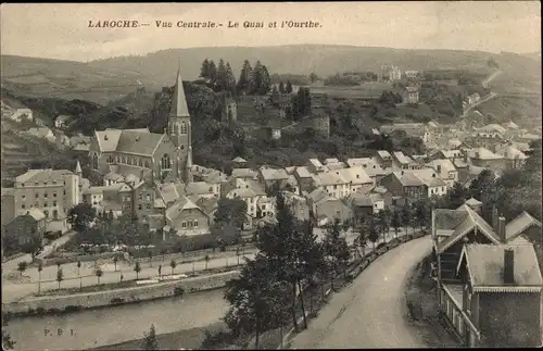 Ak Laroche La Roche en Ardennes Wallonien Luxemburg, Vue Centrale, Le Quai et l'Ourthe