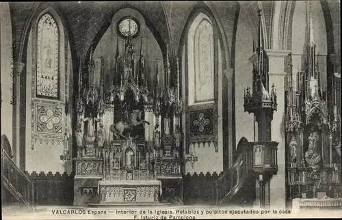 Ak Luzaide Valcarlos Navarra Spanien, Interior de la Iglesia, Retablos y pulpitos ejecutados