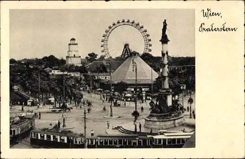 Ak Wien 2, Praterstern, Straßenbahnen, Denkmal, Turm