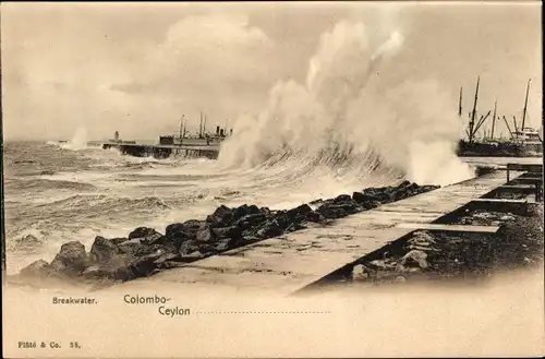 Ak Colombo Ceylon Sri Lanka, Breakwater, Hafenpartie
