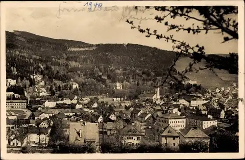 Ak Jeseník Freiwaldau Reg. Olmütz, Panorama vom Ort