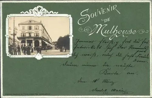 Präge Ak, Hotel, Straßenpartie  Mulhouse Mülhausen Elsass Haut Rhin