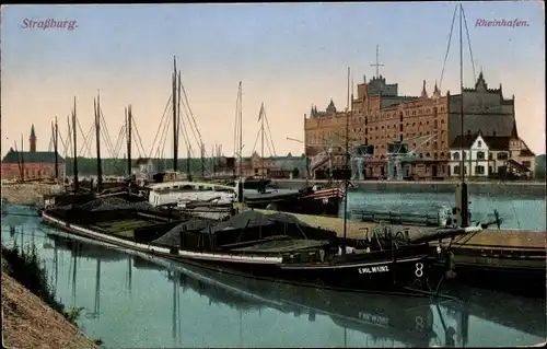 Ak Strasbourg Straßburg Elsass Bas Rhin, Rheinhafen, Lastkahn