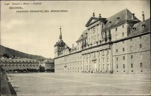 Ak San Lorenzo de El Escorial Madrid, Fachada Principal del Monasterio