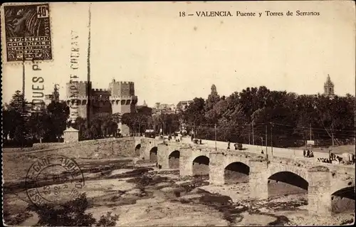 Ak Valencia Stadt Spanien, Puente y Torres de Serranos