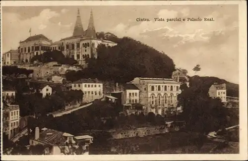 Ak Sintra Cintra Portugal, Vista parcial e Palacio Real