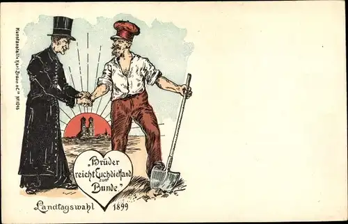 Litho München Bayern, Landtagswahl 1899, Bauer, Frauenkirche