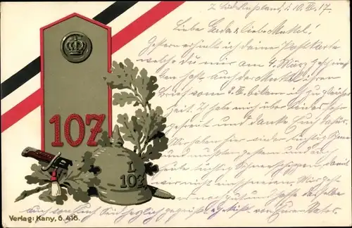 Regiment Litho Landwehr Infanterie Regiment 107, Schulterklappe, Pickelhaube