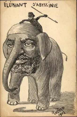 Künstler Ak Rostro, Elephant d'Abyssinie, Karikatur