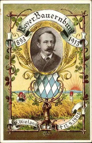 Künstler Ak Bayerischer Bauernbund 1913, Großbauer Franz Wieland, Portrait