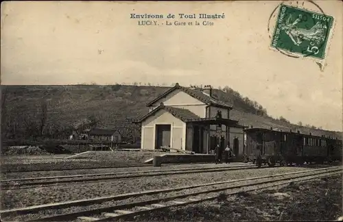 Ak Lucey Meurthe et Moselle, La Gare et la Cote, Bahnhof, Gleisseite