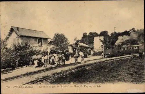 Ak Aix les Bains Savoie, Chemin de fer du Revard, Gare de Pugny, Bahnhof, Gleisseite