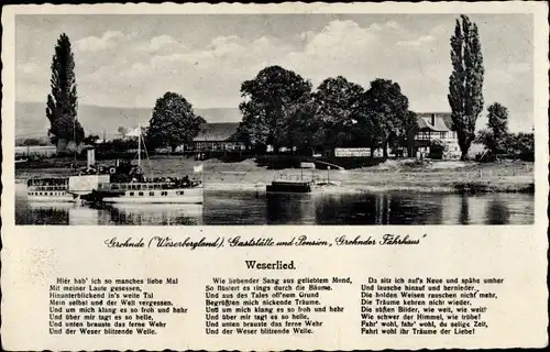 Lied Ak Grohnde Emmerthal an der Weser, Weserlied, Fährhaus, Salondampfer