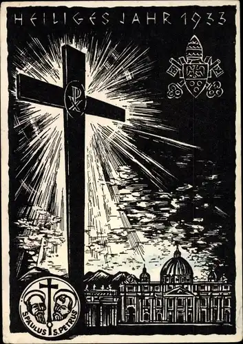 Künstler Ak Heiliges Jahr 1933, Heilige Paulus und Petrus, Kreuz