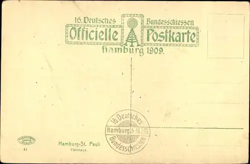 Ak Hamburg Mitte St. Pauli, 16 Deutsches Bundesschießen 1909, Fährhaus, Zielscheibe