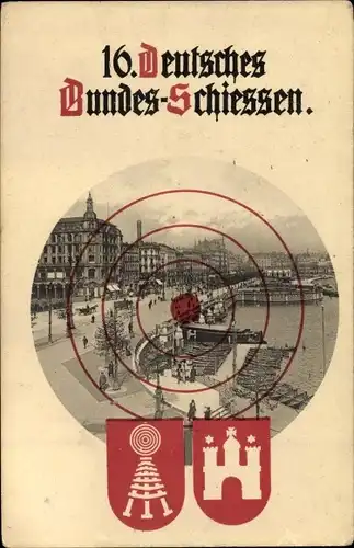 Wappen Ak Hamburg Mitte Altstadt, Jungfernstieg, 16 Deutsches Bundesschießen 1909, Zielscheibe