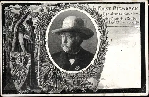 Wappen Ak Fürst Otto von Bismarck, Portrait, Trauerkarte