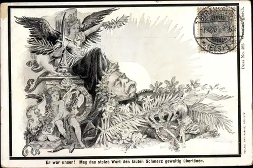 Künstler Ak Fürst Otto von Bismarck, aufgebahrt, Trauerkarte, Engel