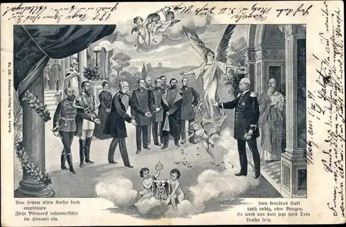 Künstler Ak Fürst Otto von Bismarck, Kaiser Wilhelm I. von Preußen, Engel