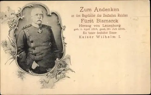 Passepartout Ak Fürst Otto von Bismarck, Tauerkarte, Portrait
