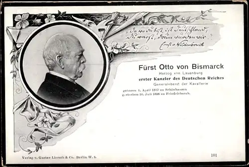 Passepartout Ak Fürst Otto von Bismarck, Tauerkarte, Portrait