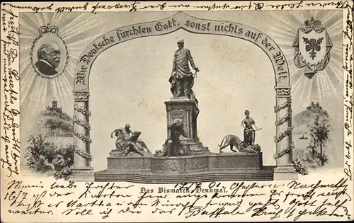 Ak Fürst Otto von Bismarck, Bismarckdenkmal, Zitat