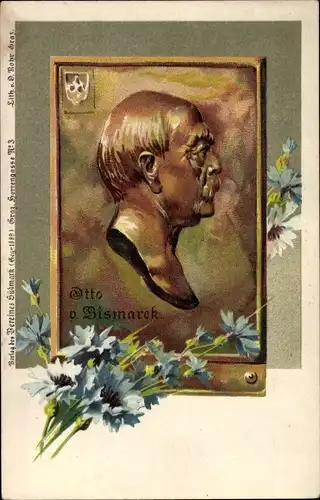 Litho Fürst Otto von Bismarck, Profilansicht, Kornblumen