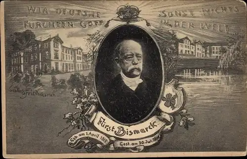 Wappen Ak Friedrichsruh Aumühle Schleswig Holstein, Porträt Otto von Bismarck, Schloss, Todestag