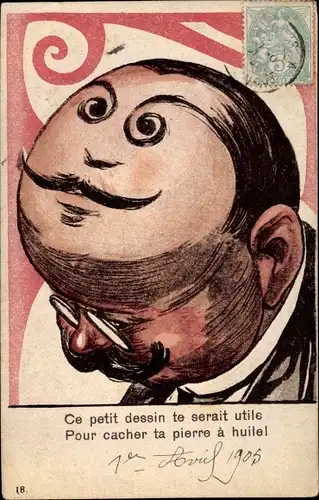 Künstler Ak Mann mit Gesicht auf Glatze