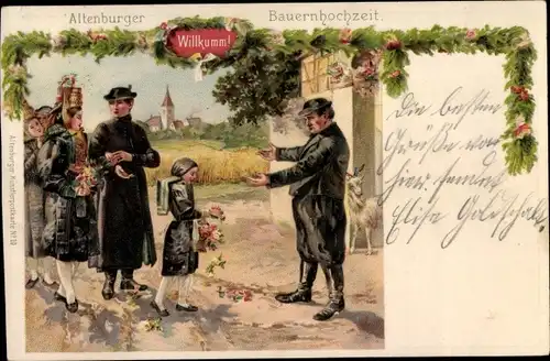 Litho Altenburg in Thüringen, Altenburger Bauernhochzeit, Trachten