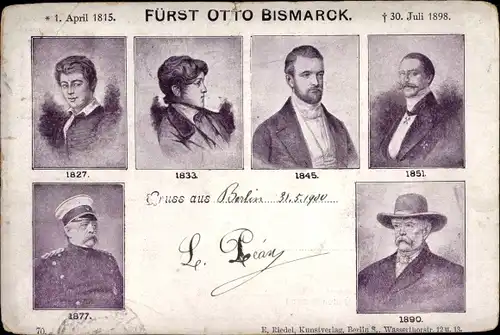 Künstler Ak Fürst Otto von Bismarck, Portraits in verschiedenen Zeiten seines Lebens